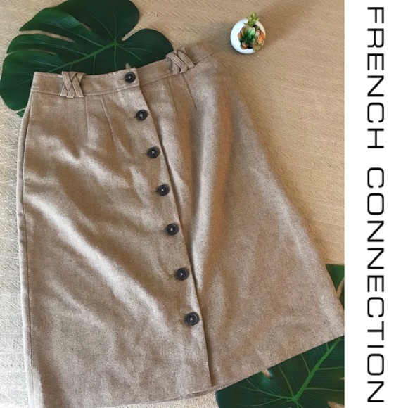 French Connection Dresses & Skirts - French Connection Button Front Wool Skirt Camel